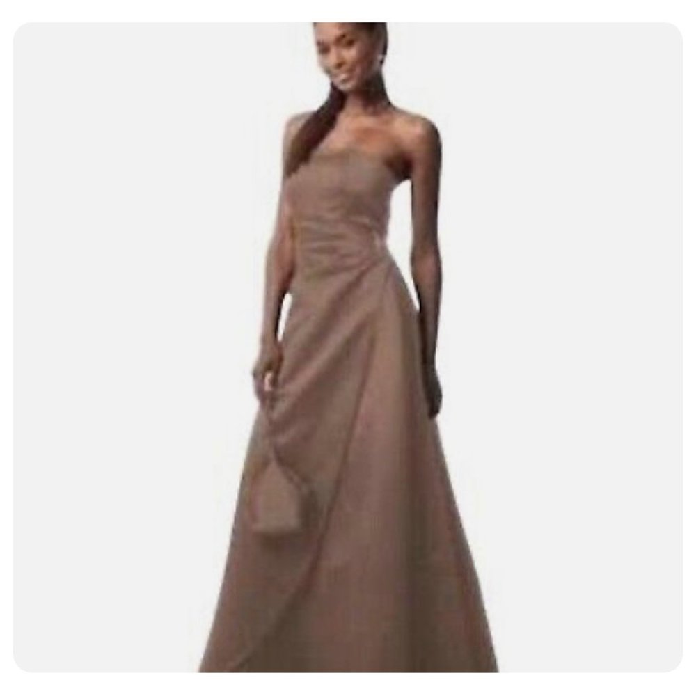 David's Bridal Satin Gown Drape Brooch 8567 Mother of the Bride Taupe 26